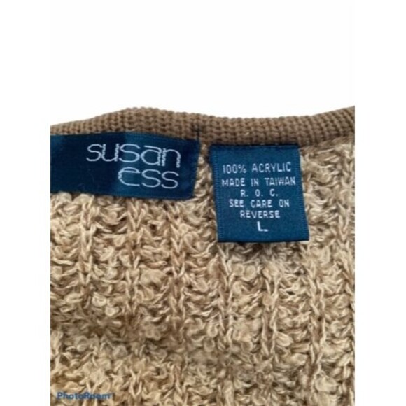 Vintage Susan Ess Tan Beige Ribbed Knit Cardigan Sweater Pockets Size Large L - Picture 6 of 8